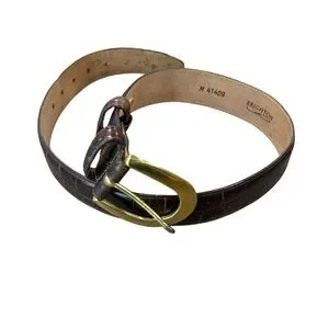 BRIGHTON womens size M brown elligator embossed leather brass buckle belt Brighton Brown Embossed Alligator Leather Solid Brass Buckle  main image 3